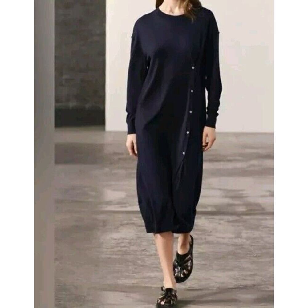 Zara Wool Blend Midi Dress Women's Sz‎ S NWT Black Long Sleeve Lagenlook